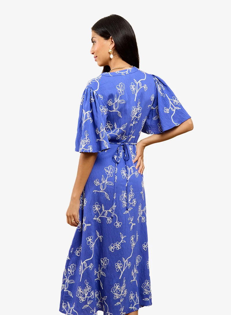 Little Mistress Blue embroidered Midi Dress